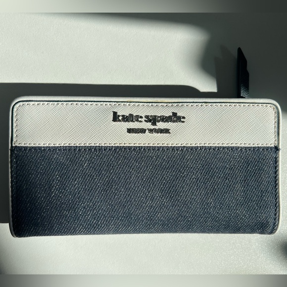 Kate Spade New York Cameron Denim Colorblock Large Slim Bifold Wallet - Picture 3 of 8